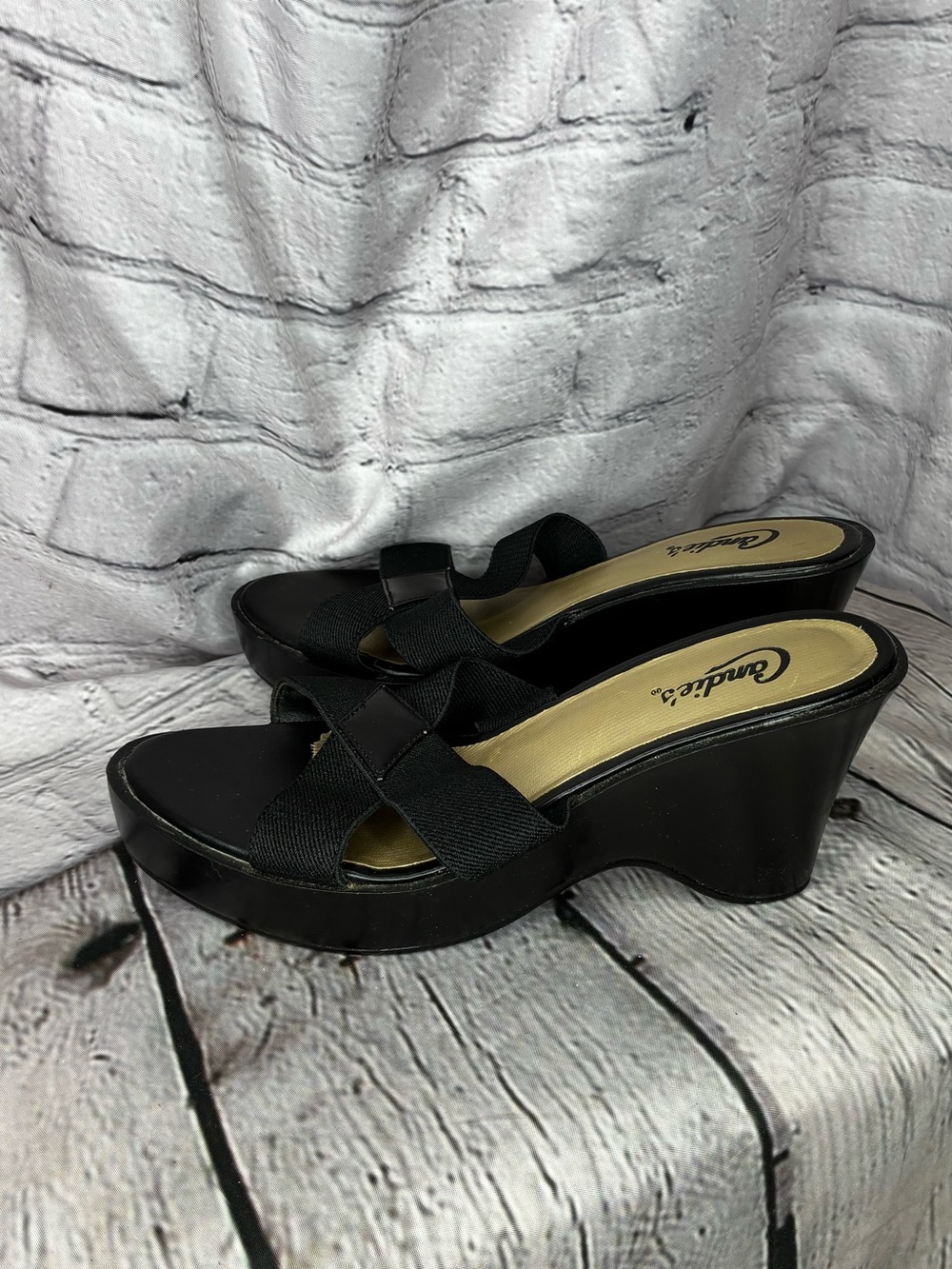 Vtg y2k Candies 90s Grunge Mall Goth Criss Cross Platform Wavy Wedge Sandals 7